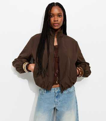 Dark Brown Zip Through Windbreaker Jacket