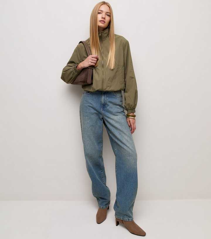 Light Khaki Zip Through Funnel Windbreaker Jacket