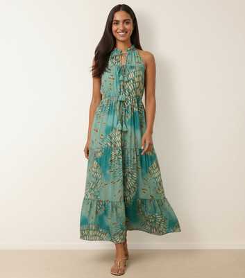 Blue Vanilla Turquoise Tiered Tie Neck Maxi Dress
