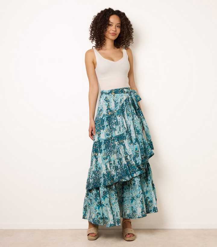 Blue Vanilla Blue Wrap Tiered Maxi Skirt