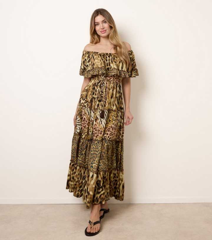 Blue Vanilla Brown Off The Shoulder Maxi Dress