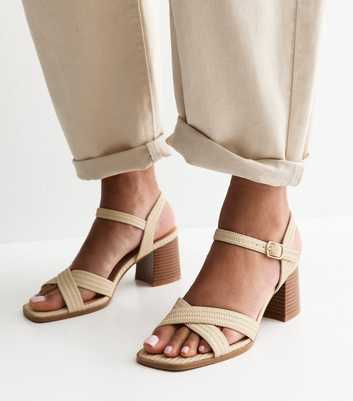 Off White Faux Leather Block Heel Sandals