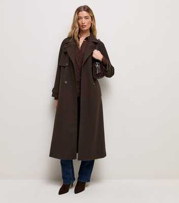 Tall Dark Brown Funnel Neck Longline Coat