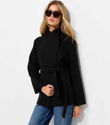 Tall Black Belted Wrap Coat