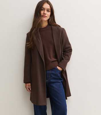 Petite Brown Open Front Longline Formal Coat