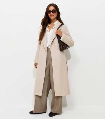 Petite Oatmeal Shawl Collar Belted Coat