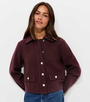 Petite Dark Burgundy Henley Button Shacket