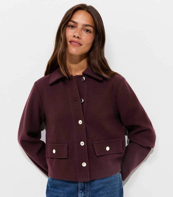 Petite Dark Burgundy Henley Button Shacket