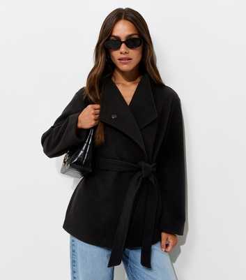 Petite Black Belted High Collar Jacket