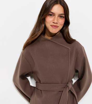 Petite Dark Mink Belted High Collar Jacket