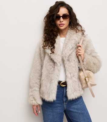 Petite Oatmeal Faux Fur Shawl Collar Jacket