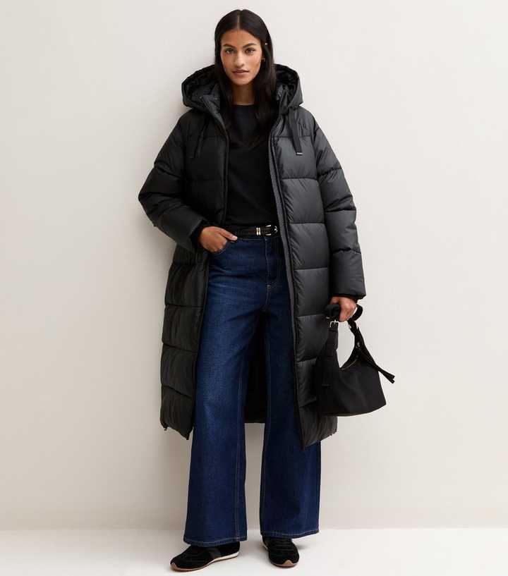 Petite Black Long Length Hooded Puffer Jacket