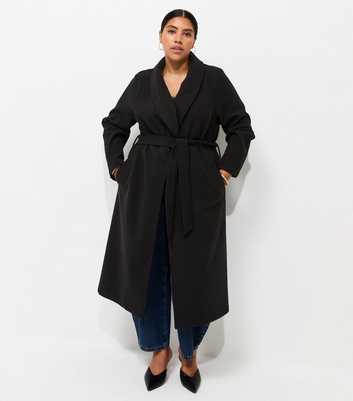 Curves Black Shawl Lapel Midi Coat