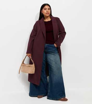 Curves Dark Burgundy Shawl Lapel Midi Coat