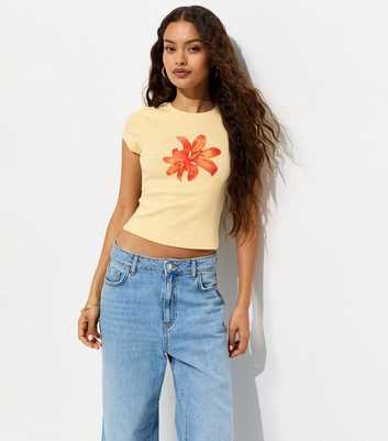 Petite Light Yellow Cotton Rich Tiger Lily Print Baby Tee T-Shirt