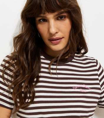 Tall Brown Cotton Striped Bonne Chance Embroidery T-Shirt