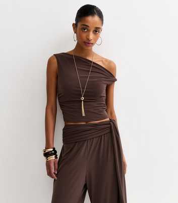 Dark Brown Draped Off The Shoulder Top