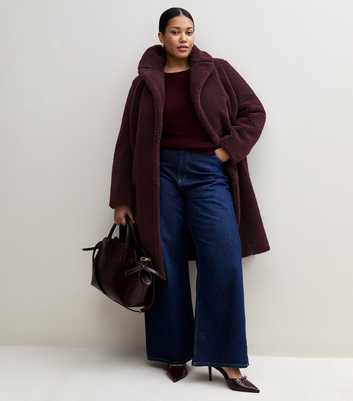 Curves Dark Burgundy Borg Texture Midi Coat