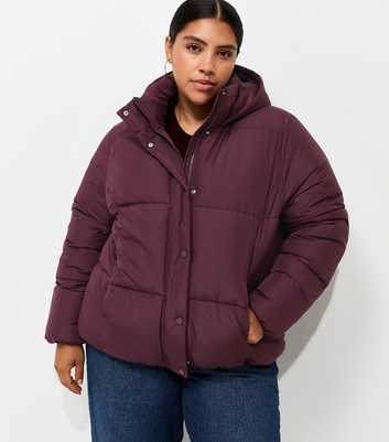 Curves Dark Burgundy Cropped Puffer Jacket
