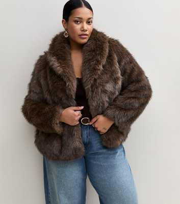 Curves Brown Faux Fur Short Jacket