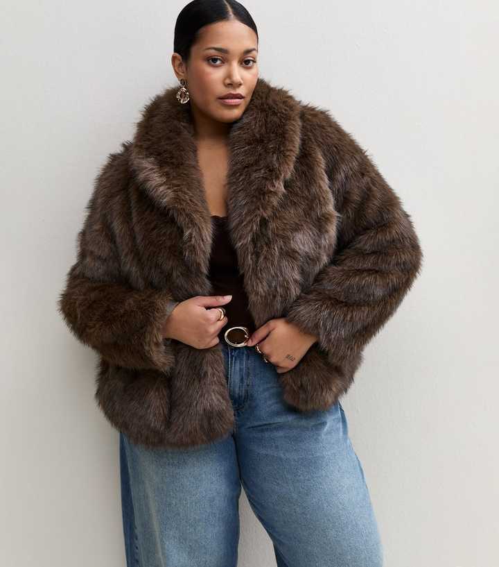 Curves Brown Faux Fur Short Jacket