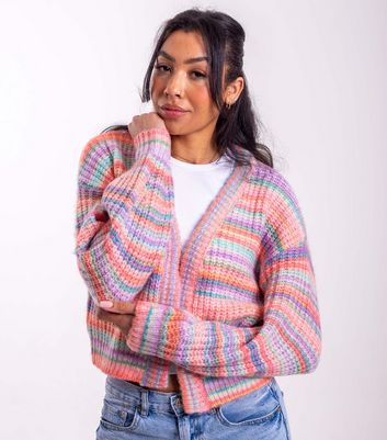 Sunshine Soul Bright Orange Striped Space Dyed Cardigan | New Look