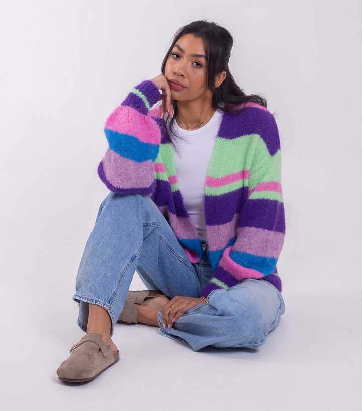 Sunshine Soul Bright Purple Striped Longline Cardigan