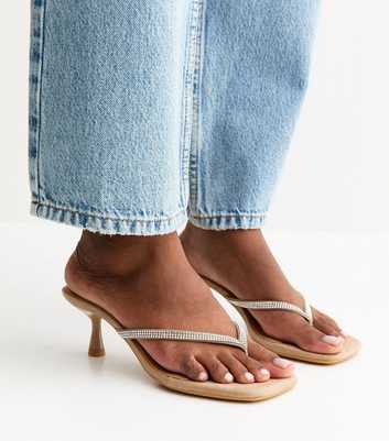 Light Brown Diamante Embellished Mules