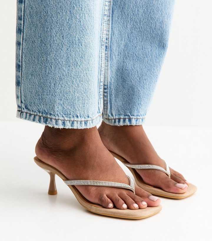 Light Brown Diamante Embellished Mules