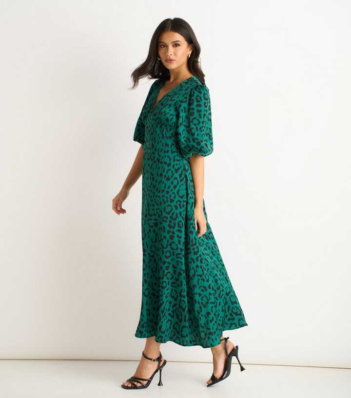 Gini London Dark Green Animal Print Midi Dress | New Look