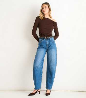 Gini London Brown Jersey Off Shoulder Top