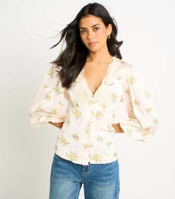 Gini London Cream Floral Lace Trim Blouse