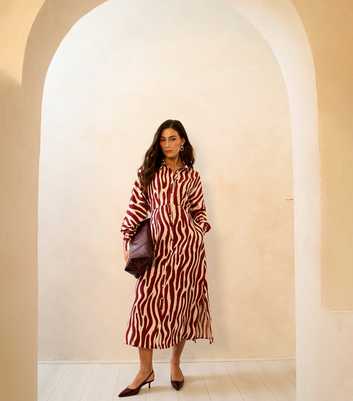 Gini London Burgundy Zebra Print Shirt Dress