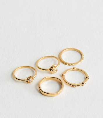 Pack of 5 Gold Tone Sun and Moon Rings