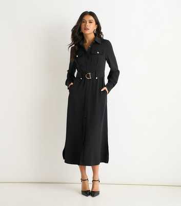 Gini London Black Gold Button Shirt Dress