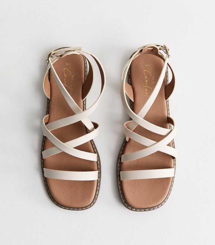 White Faux Leather Multi Strap Flat Sandals