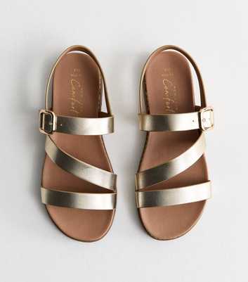 Wide Fit Gold Faux Leather Strappy Flat Sandals
