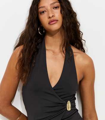 Black Wrap Halter Neck Top