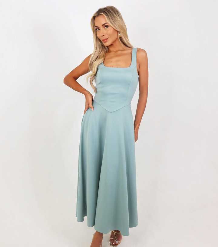 AX Paris Mint Green Square Neck Midi Dress | New Look AX Paris Mint Green Square Neck Midi Dress | New Look