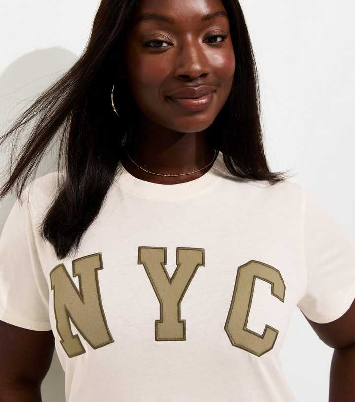 Curves Off White Cotton NYC Relaxed Fit T-Shirt