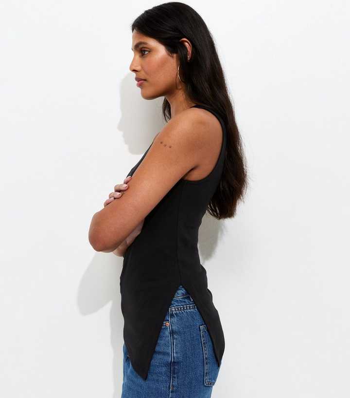 Black Longline Ruched Side Tank Top