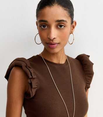Dark Brown Frill Sleeve Top
