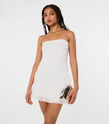 Pink Vanilla Off White Diamante Ruffle Mini Dress