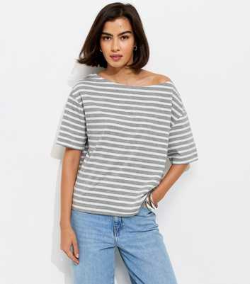 Grey Striped Jersey Off The Shoulder Top