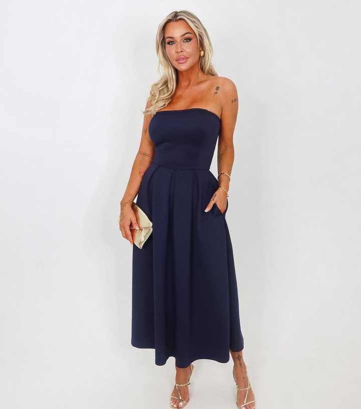 AX Paris Navy Strapless Midi Dress