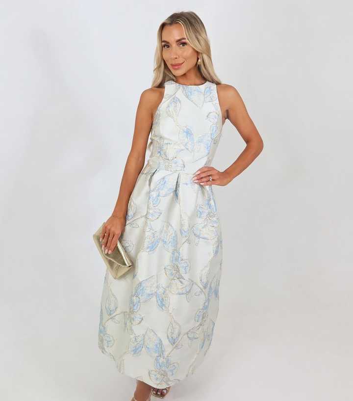 AX Paris Light Blue Jacquard Sleeveless Midi Dress | New Look