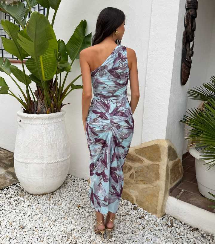 ax paris blue floral dress Ice Blue Floral Jacquard Racer Neck A-Line Midi Dress 10