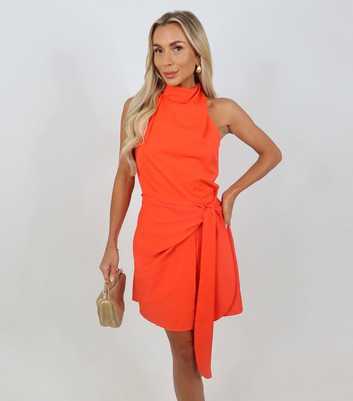AX Paris Burnt Orange Asymmetric Tie Waist Mini Dress