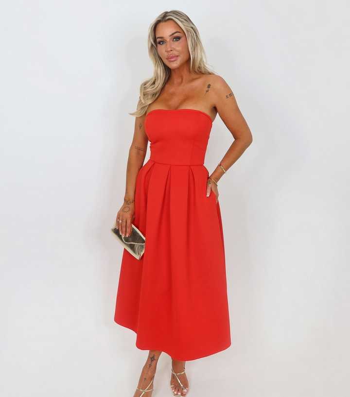 AX Paris Red Bandeau A-Line Skirt Midi Dress