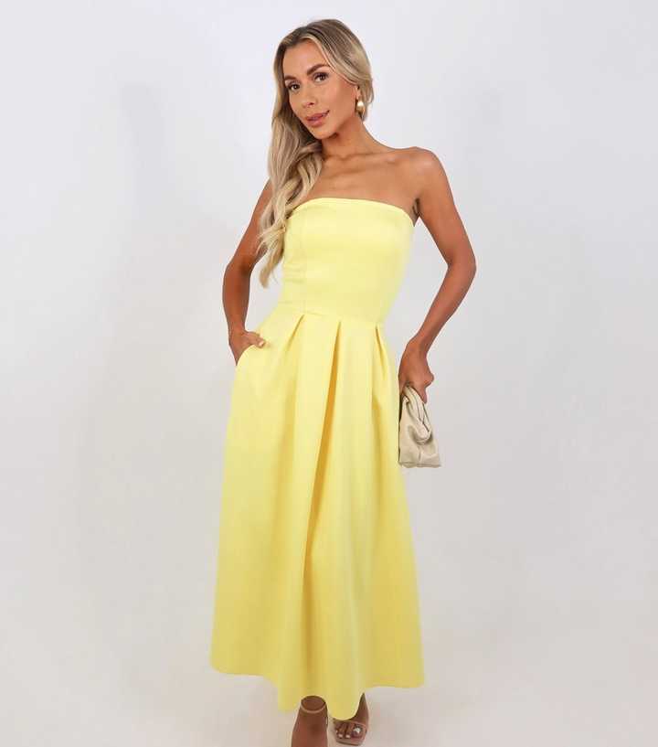 AX Paris Yellow Bandeau A-Line Skirt Midi Dress | New Look AX Paris Yellow Bandeau A-Line Skirt Midi Dress | New Look